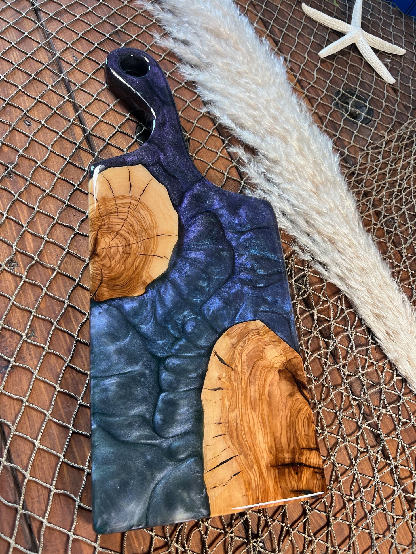 Olive wood, Flare Handle Charcuterie Board, Serving Board