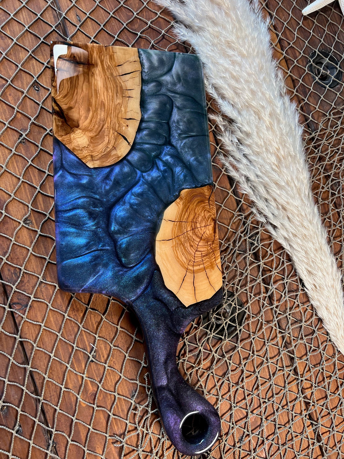 Olive wood, Flare Handle Charcuterie Board, Serving Board