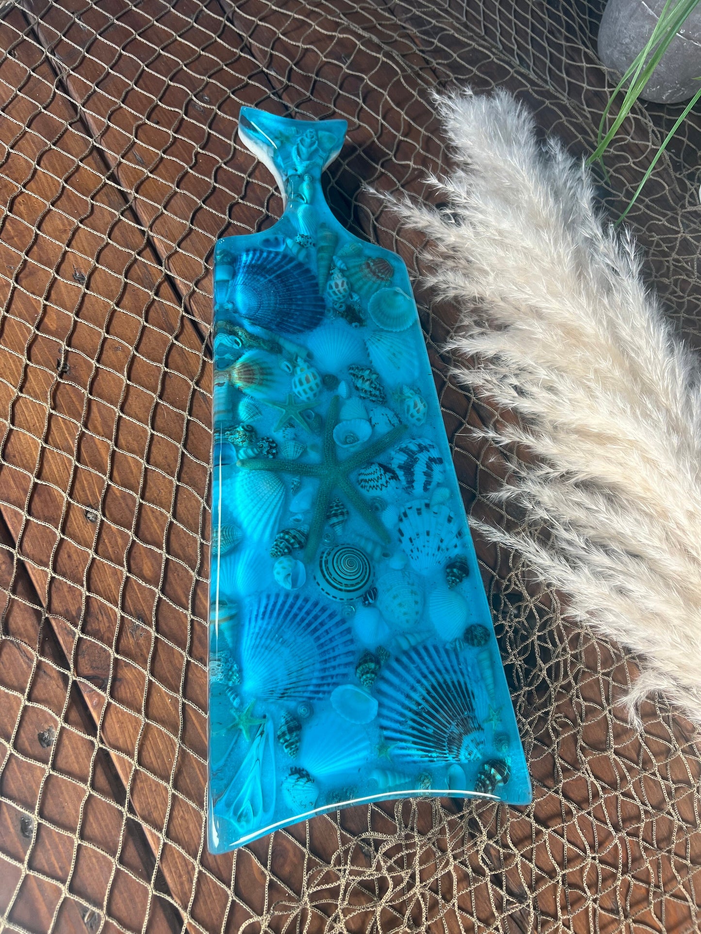 Sea Shell Ocean Cheese Board / Charcuterie Board / Serving Platter with Dolphin Tale Handle