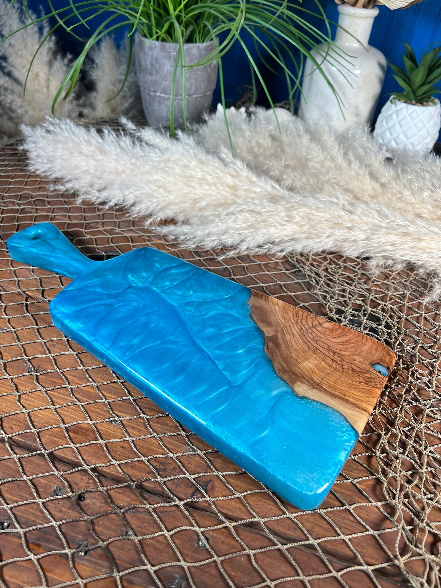 Blue Resin, Olive wood Charcuterie Board, Serving Board