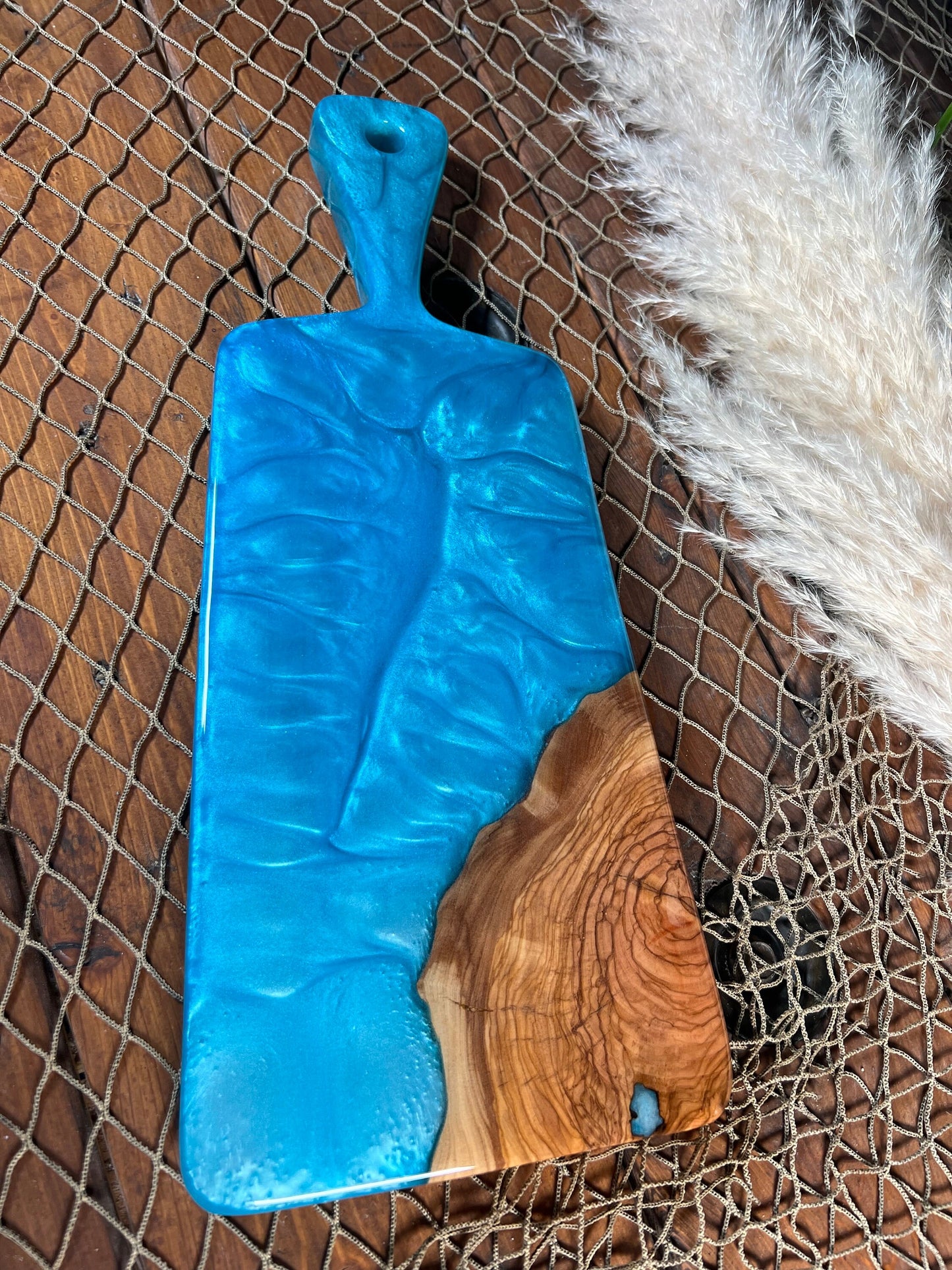 Blue Resin, Olive wood Charcuterie Board, Serving Board