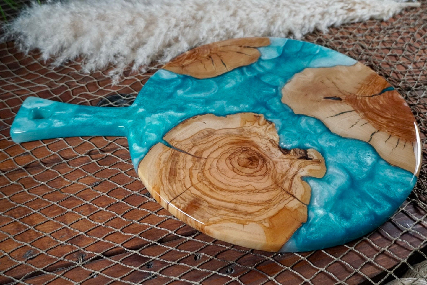 Turquoise with Olive Wood Round Charcuterie Board