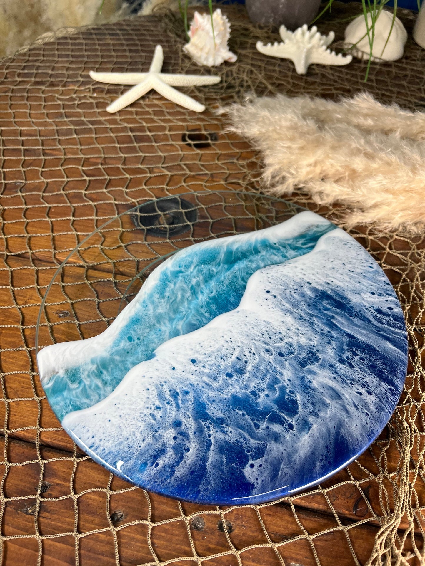 Glass Ocean Waves Lazy Susan