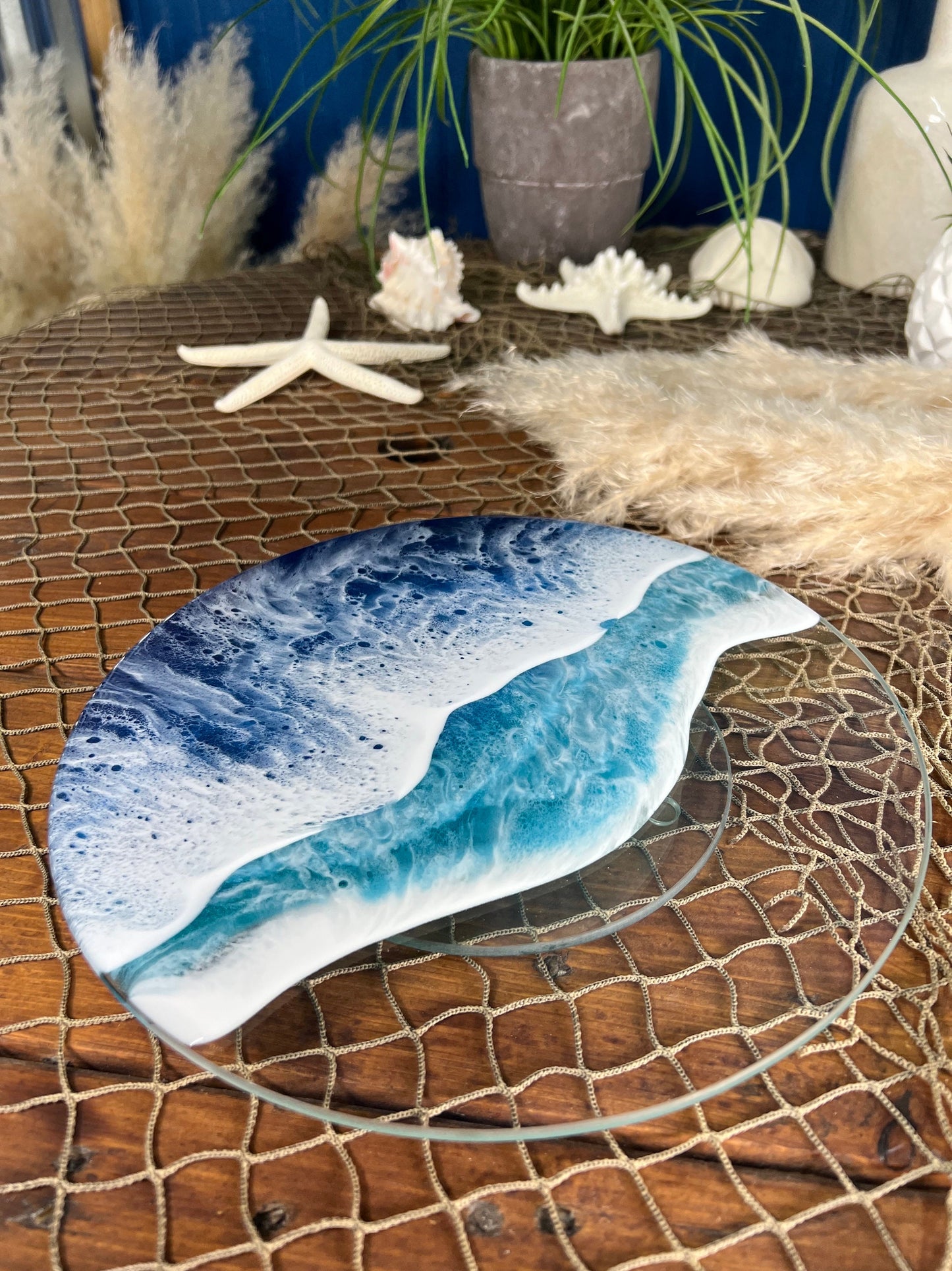Glass Ocean Waves Lazy Susan