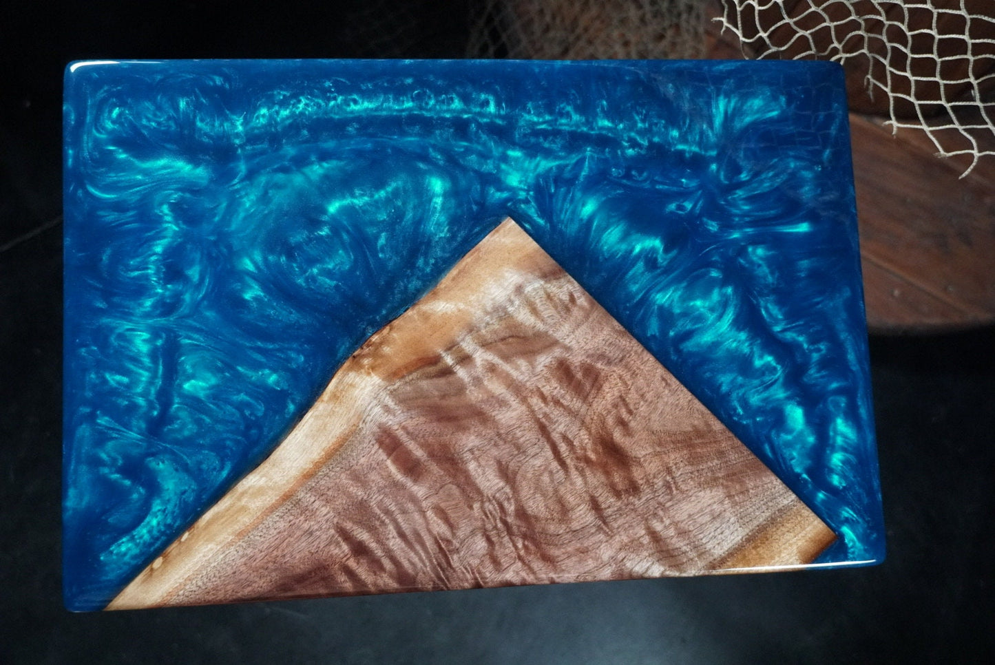 BLUE WALNUT Epoxy Resin Table with Walnut Wood | Side Table | End Table | Accent Table, C-Table