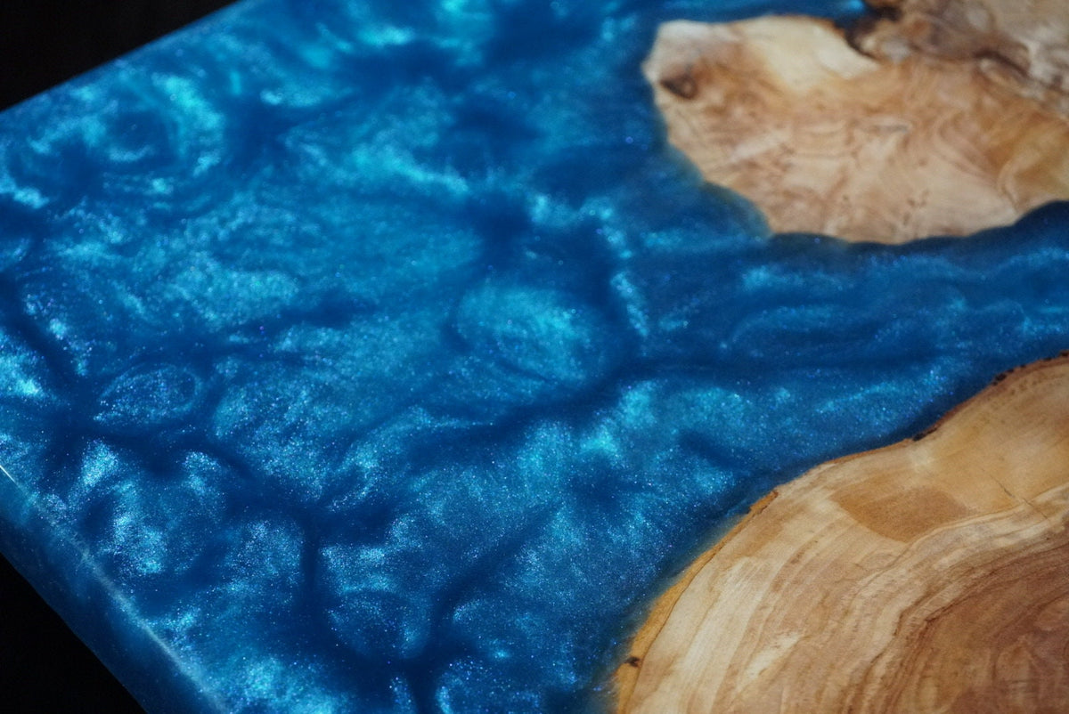 BLUE OLIVE Epoxy Resin Table with Olive Wood | Side Table | End Table | Accent Table | C-Table