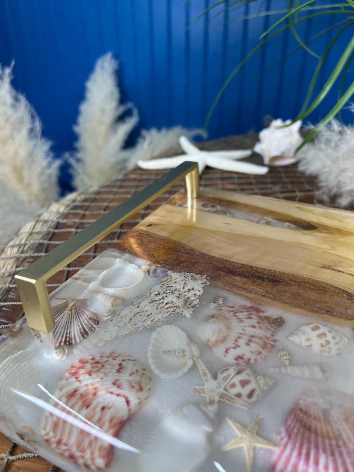 Sea Shell and Walnut Resin Serving Tray, Charcuterie Board/Wall Art