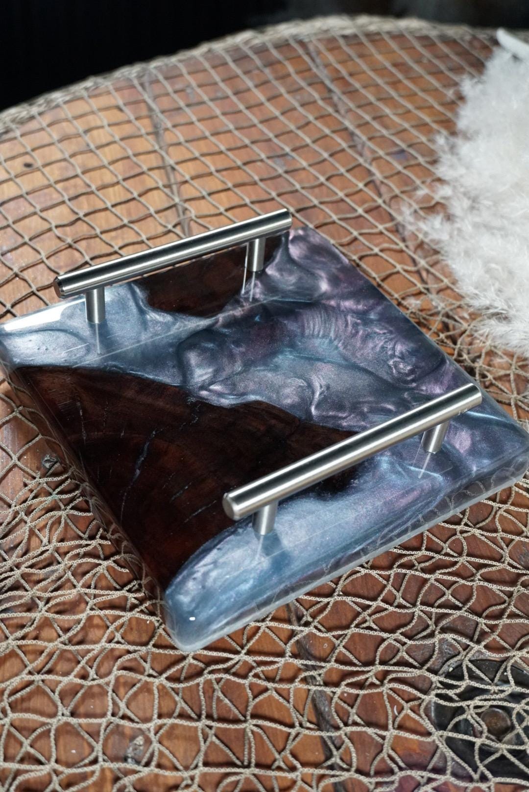 Walnut Wood with Blue Resin Charcuterie Board, serving board