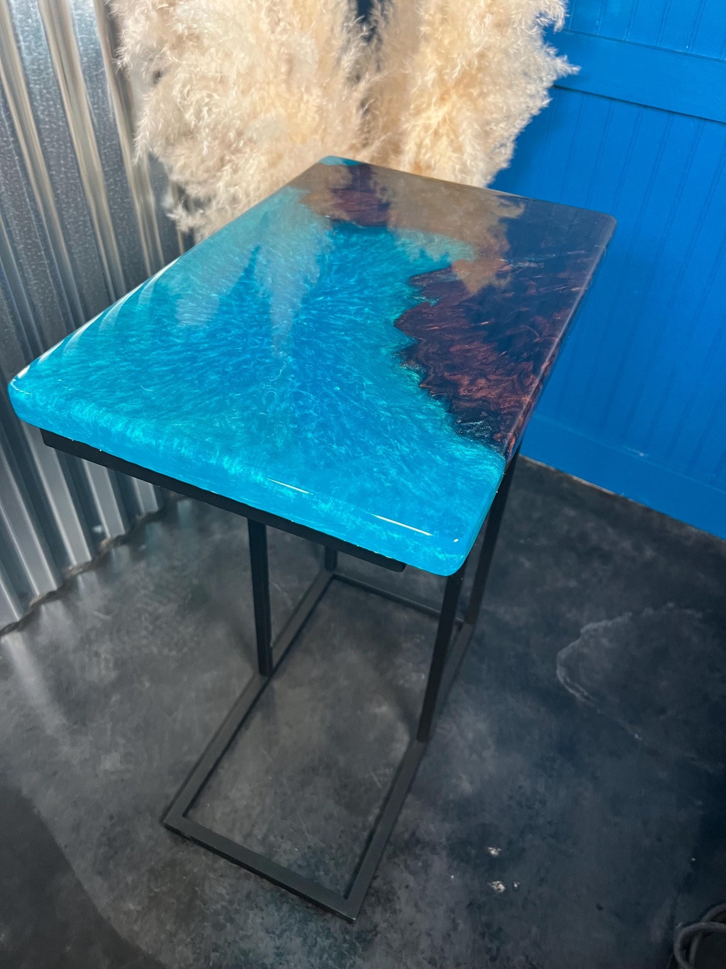 TURQUOISE WALNUT Epoxy Resin Table with Walnut Burl | Side Table | End Table | Accent Table, C-Table