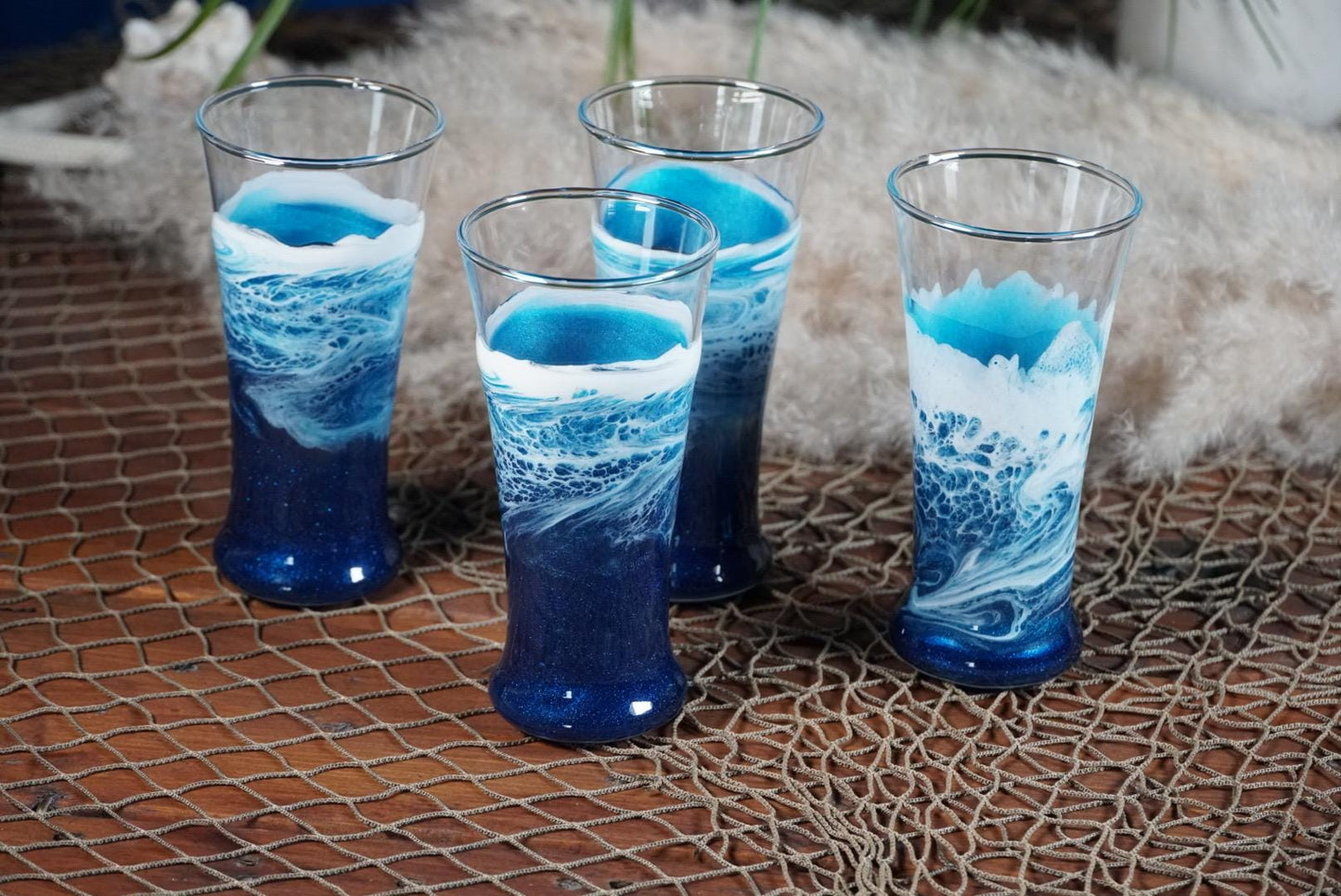 Ocean Waves Pub Glasses | Coastal Decor | Set of 2 or 4