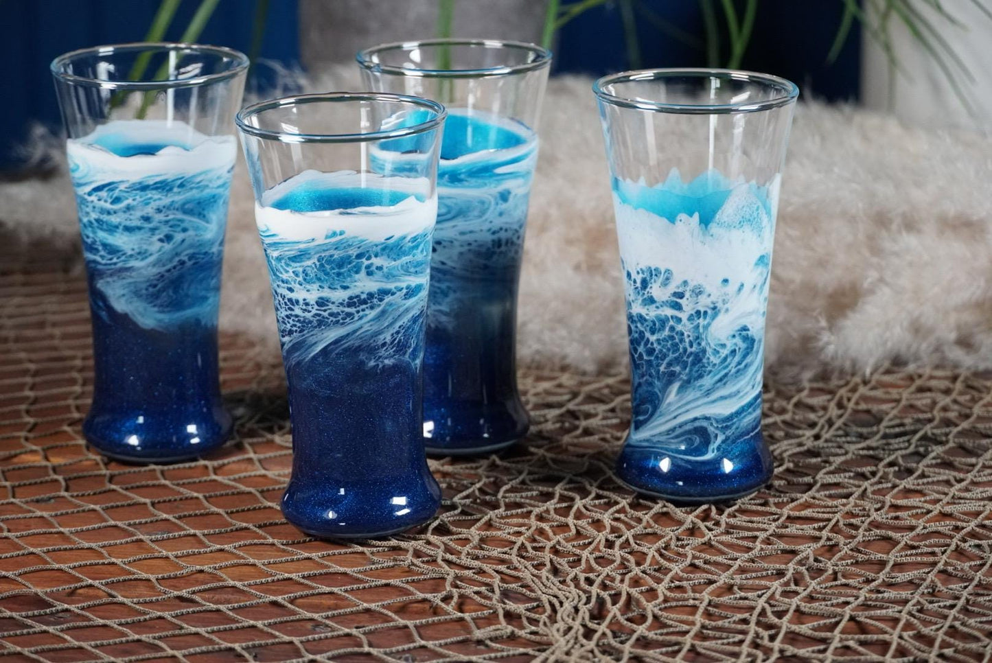 Ocean Waves Pub Glasses | Coastal Decor | Set of 2 or 4