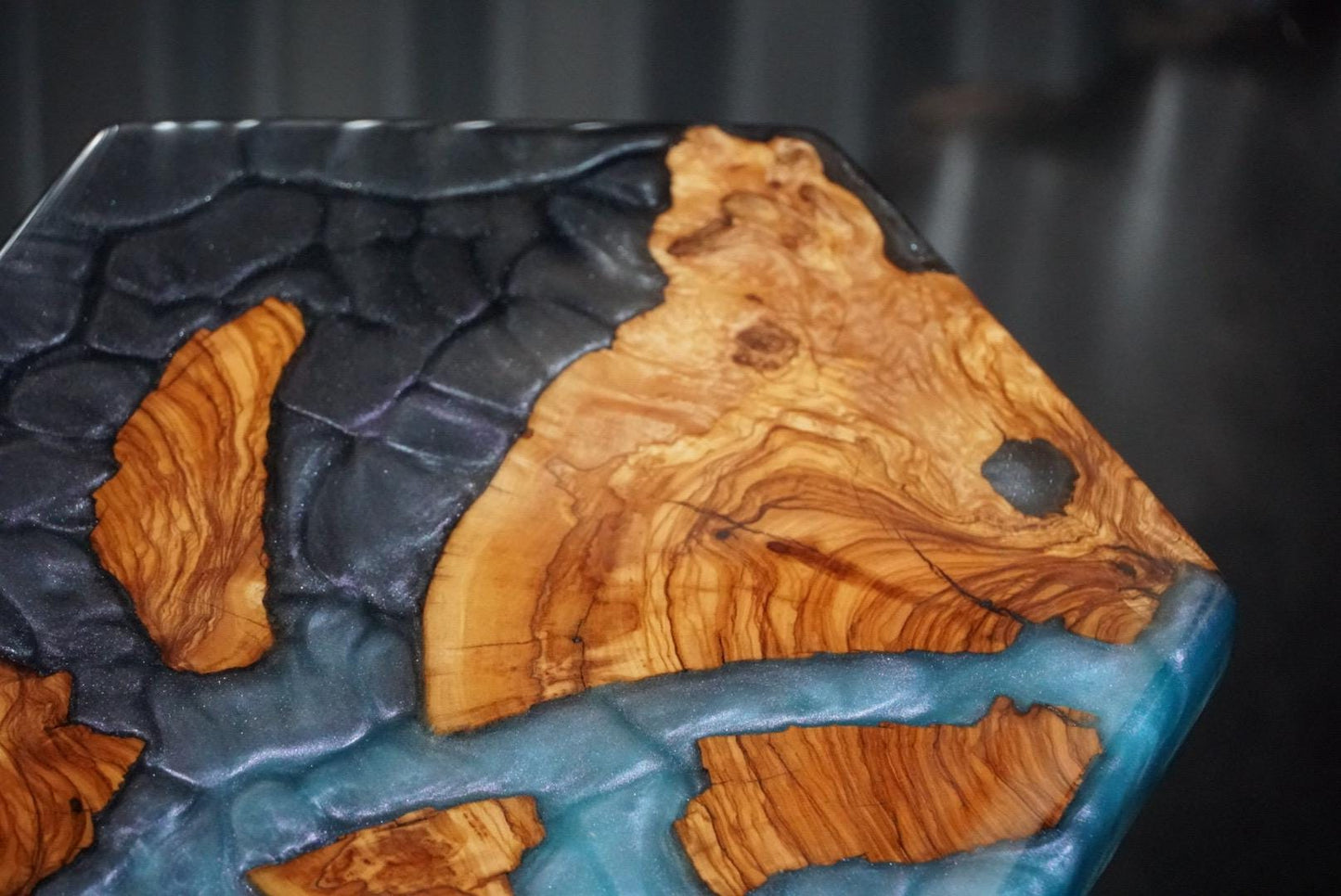 Epoxy Resin Blues & Purples with Olive Wood | Accent Table | Side Table | End Table | Plant Stand