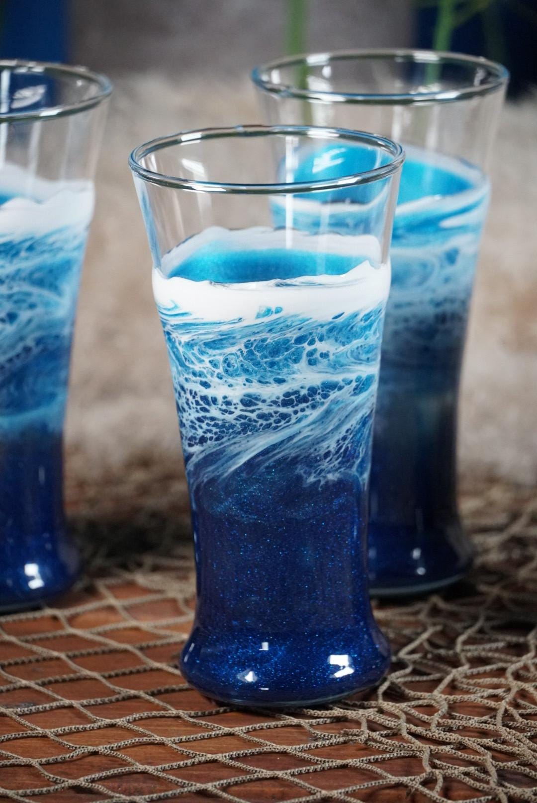 Ocean Waves Pub Glasses | Coastal Decor | Set of 2 or 4