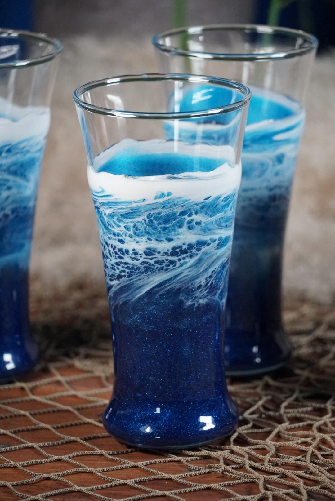 Ocean Waves Pub Glasses | Coastal Decor | Set of 2 or 4
