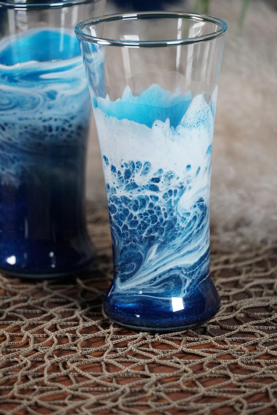 Ocean Waves Pub Glasses | Coastal Decor | Set of 2 or 4