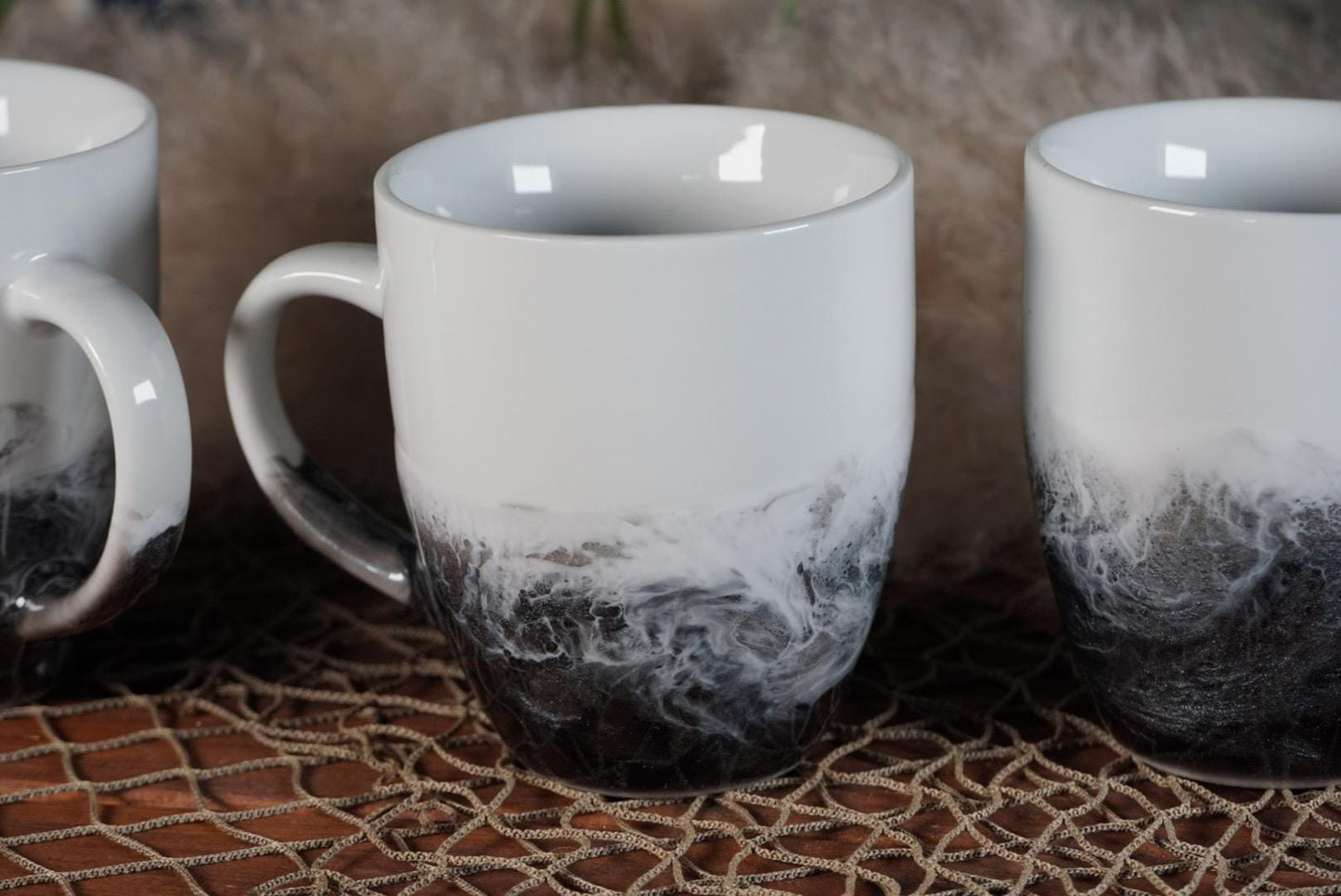 Black and Silver Ocean Waves Coffee Cup | Coastal Decor