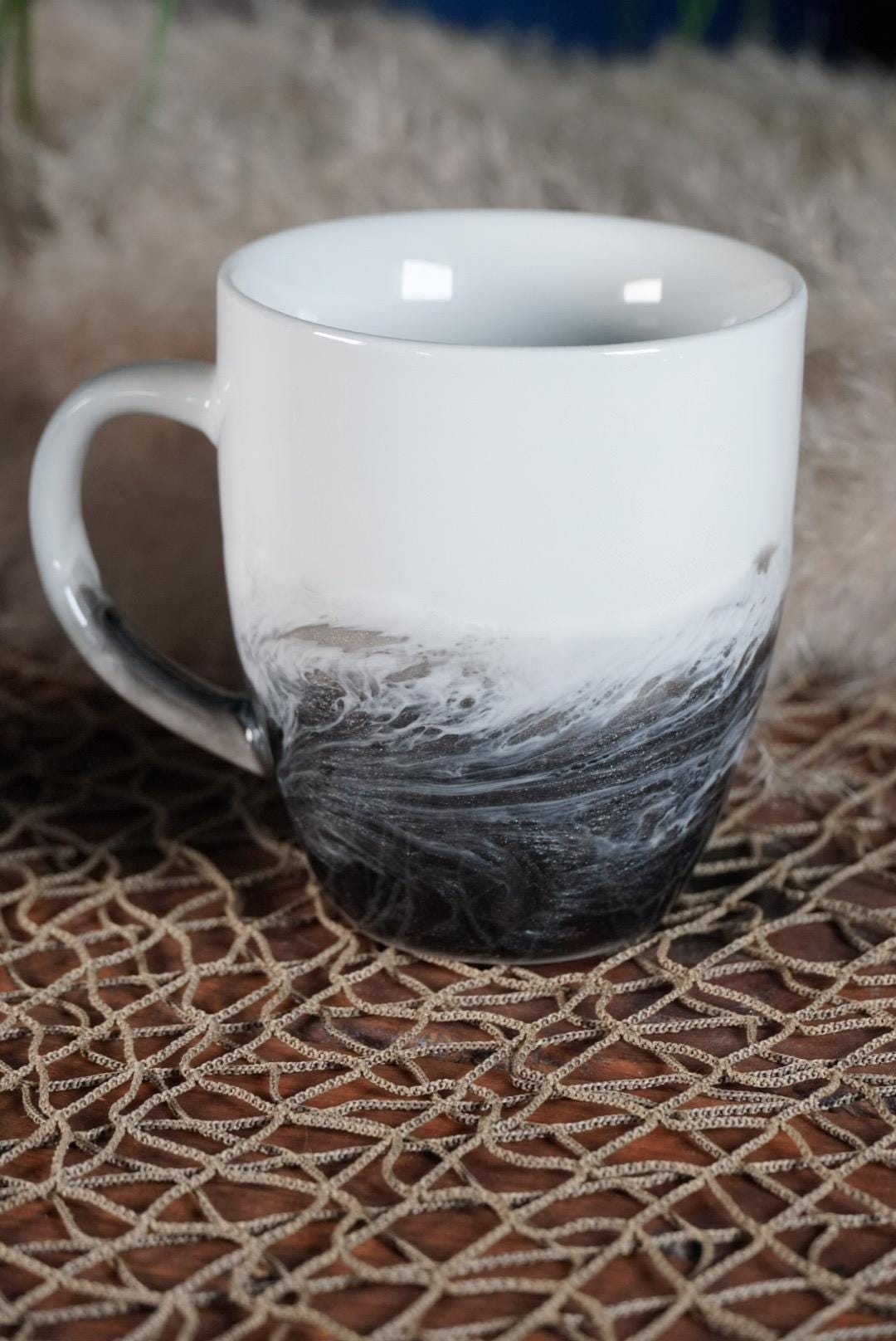 Black and Silver Ocean Waves Coffee Cup | Coastal Decor