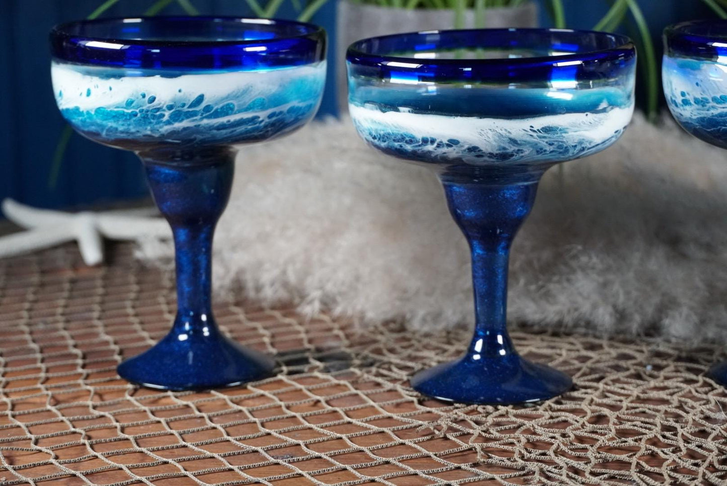 Ocean Waves Margarita Glasses | Coastal Decor
