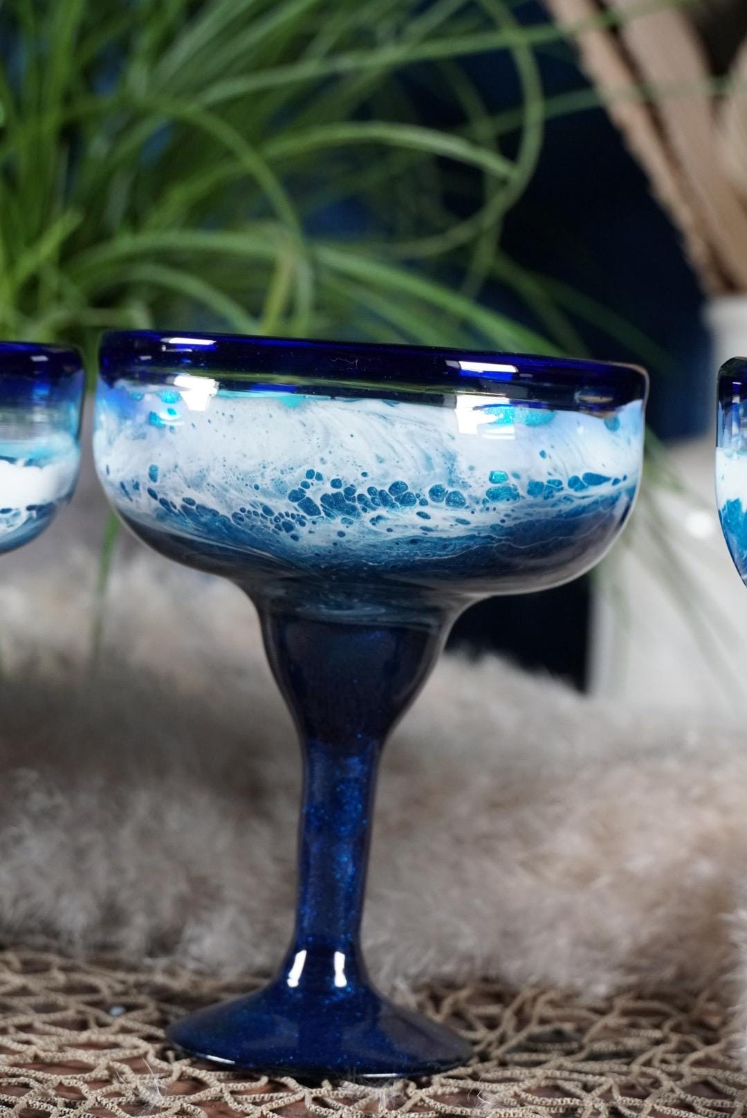 Ocean Waves Margarita Glasses | Coastal Decor