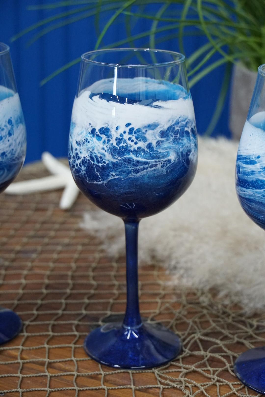Ocean Waves Wine Glasses | Coastal Decor