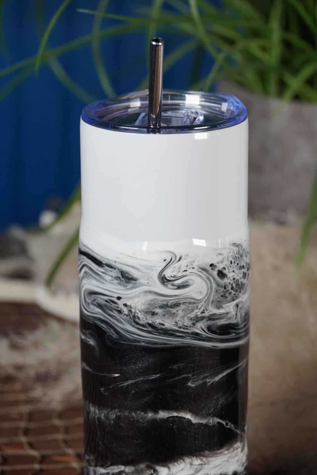 Black and White Waves 20 oz Insulated Drink Tumbler | Coastal Decor