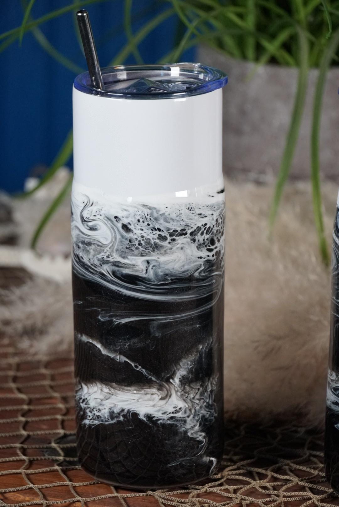 Black and White Waves 20 oz Insulated Drink Tumbler | Coastal Decor