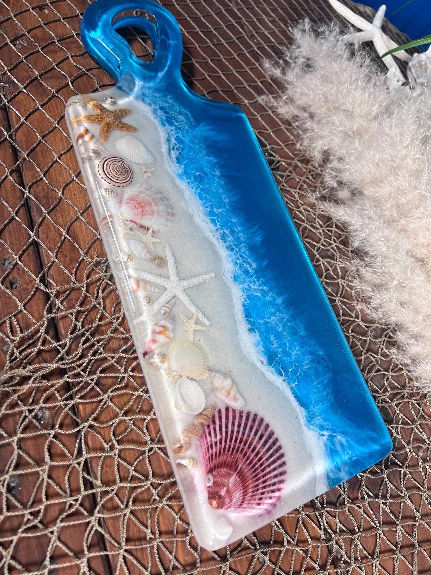 Tropical Ocean Sea Shell Epoxy Resin Charcuterie Board/Serving Platter
