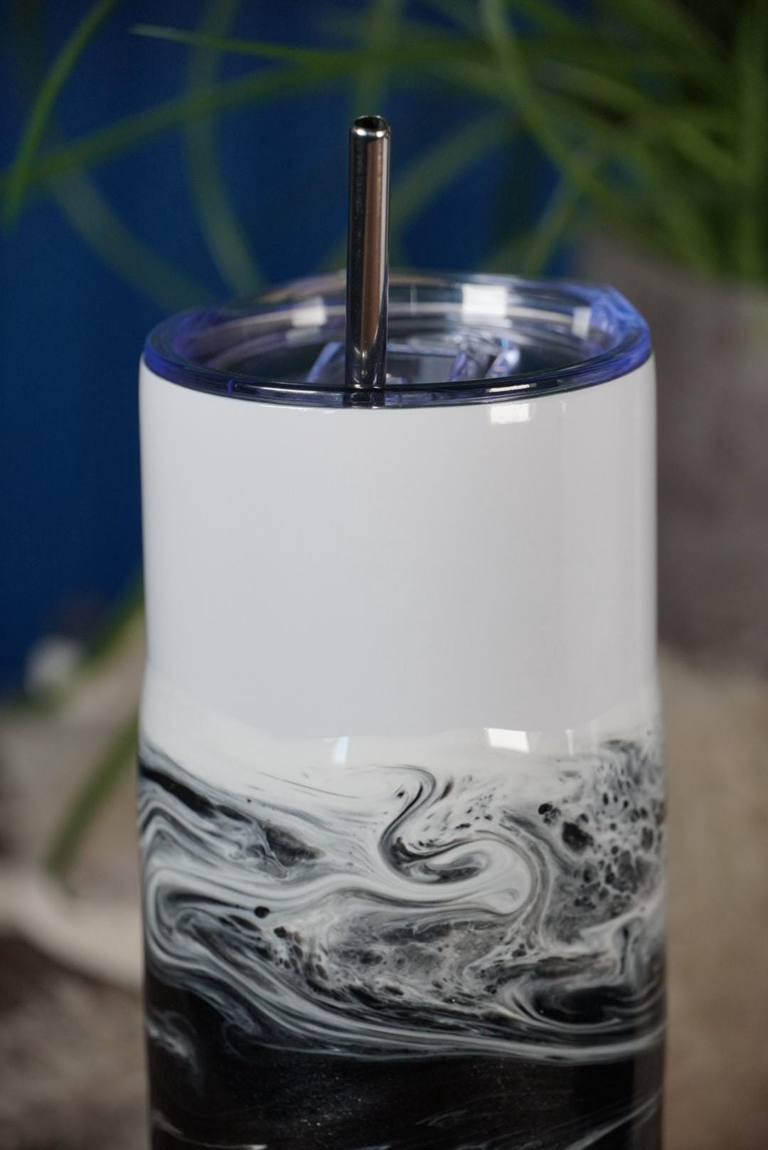 Black and White Waves 20 oz Insulated Drink Tumbler | Coastal Decor