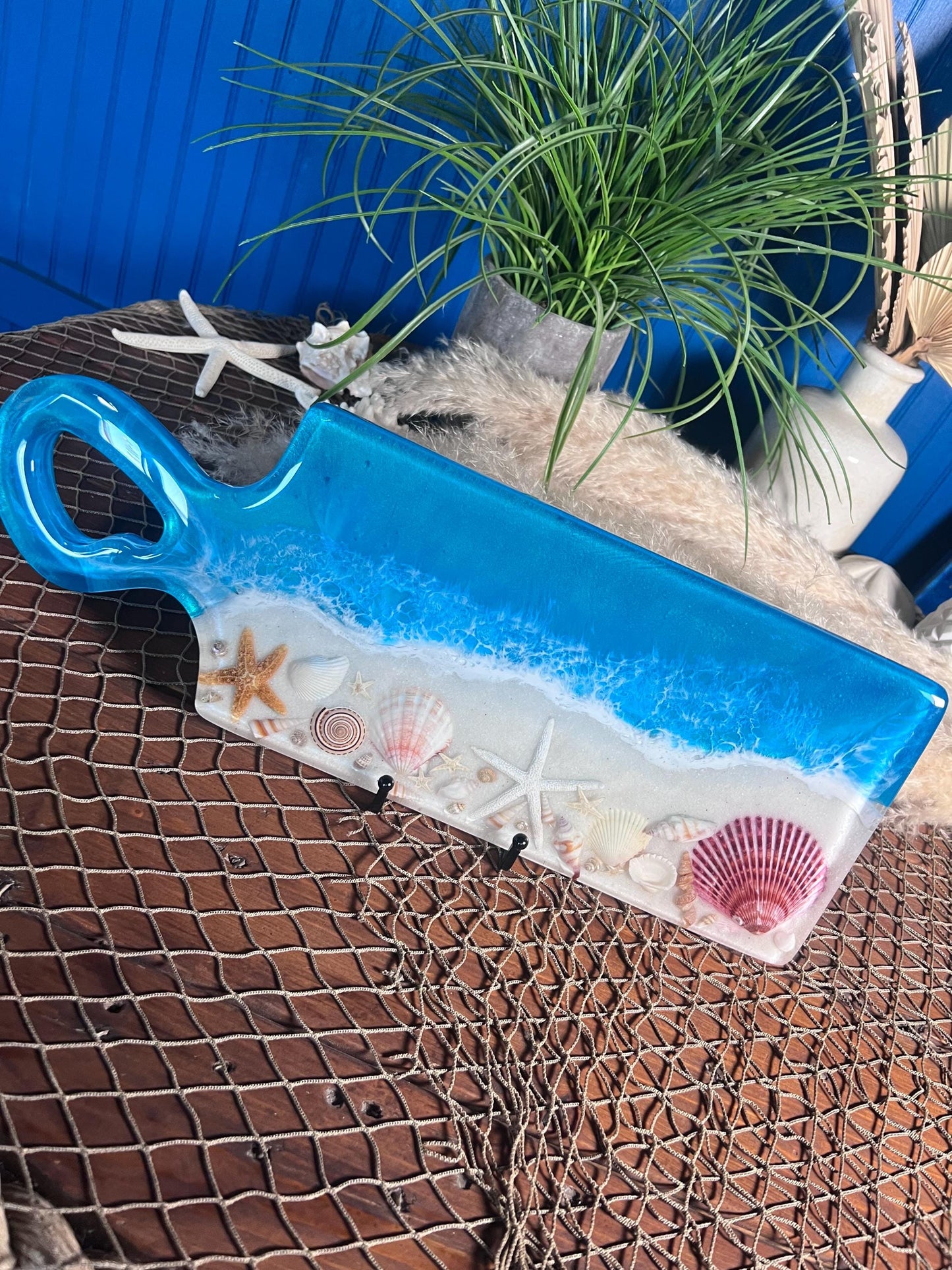 Tropical Ocean Sea Shell Epoxy Resin Charcuterie Board/Serving Platter