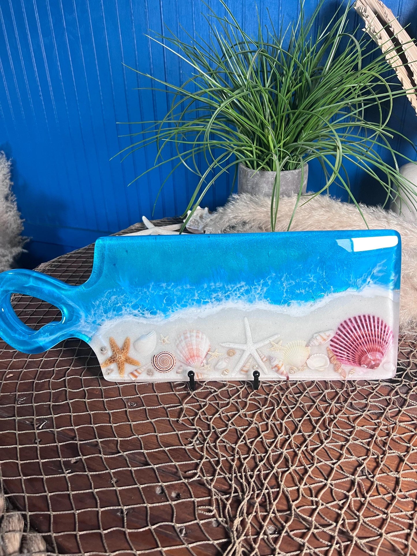 Tropical Ocean Sea Shell Epoxy Resin Charcuterie Board/Serving Platter