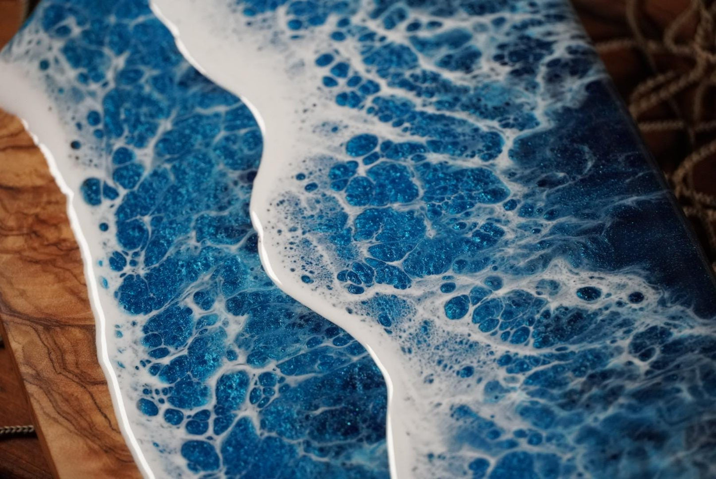 Mini Olive Wood with Blue Epoxy Resin Waves, Charcuterie Board, Cheese Board , Small bites, Table Accent
