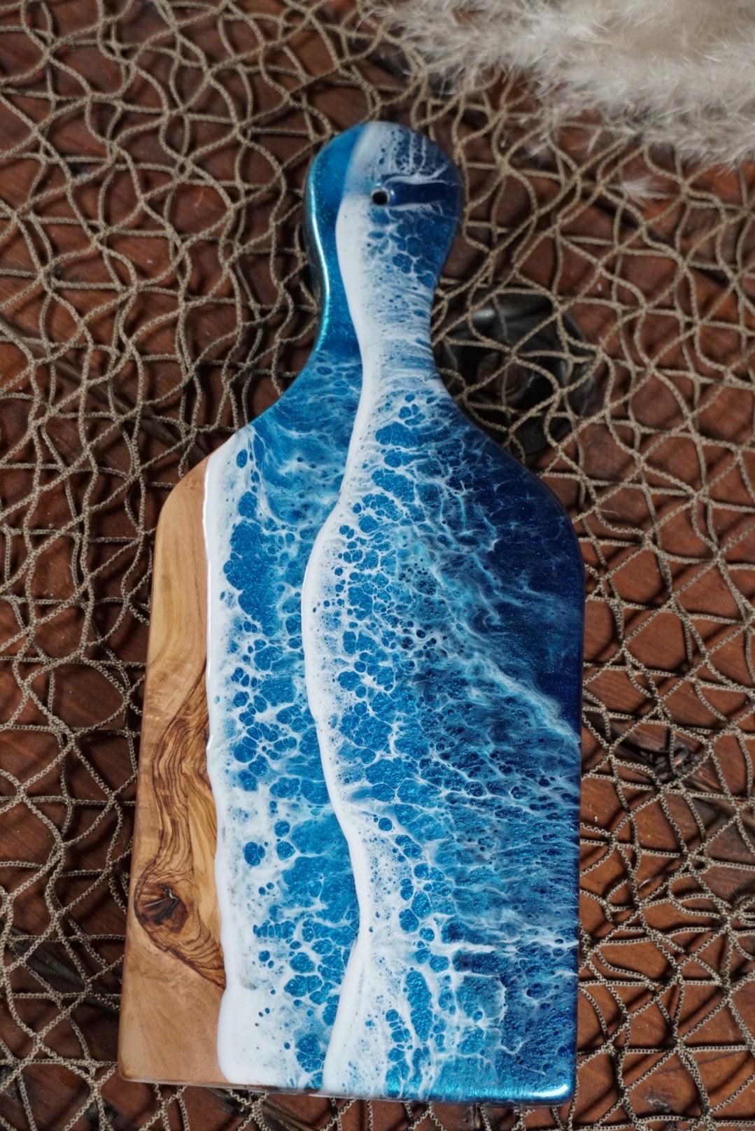 Mini Olive Wood with Blue Epoxy Resin Waves, Charcuterie Board, Cheese Board , Small bites, Table Accent