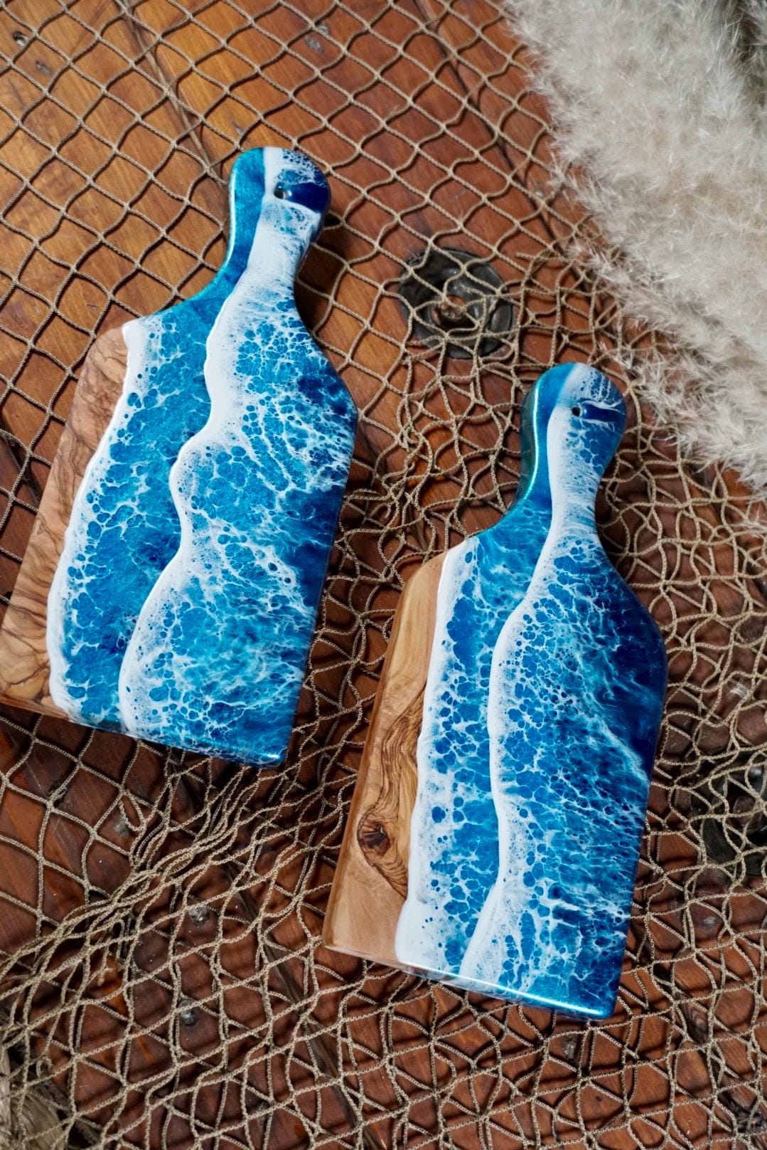 Mini Olive Wood with Blue Epoxy Resin Waves, Charcuterie Board, Cheese Board , Small bites, Table Accent