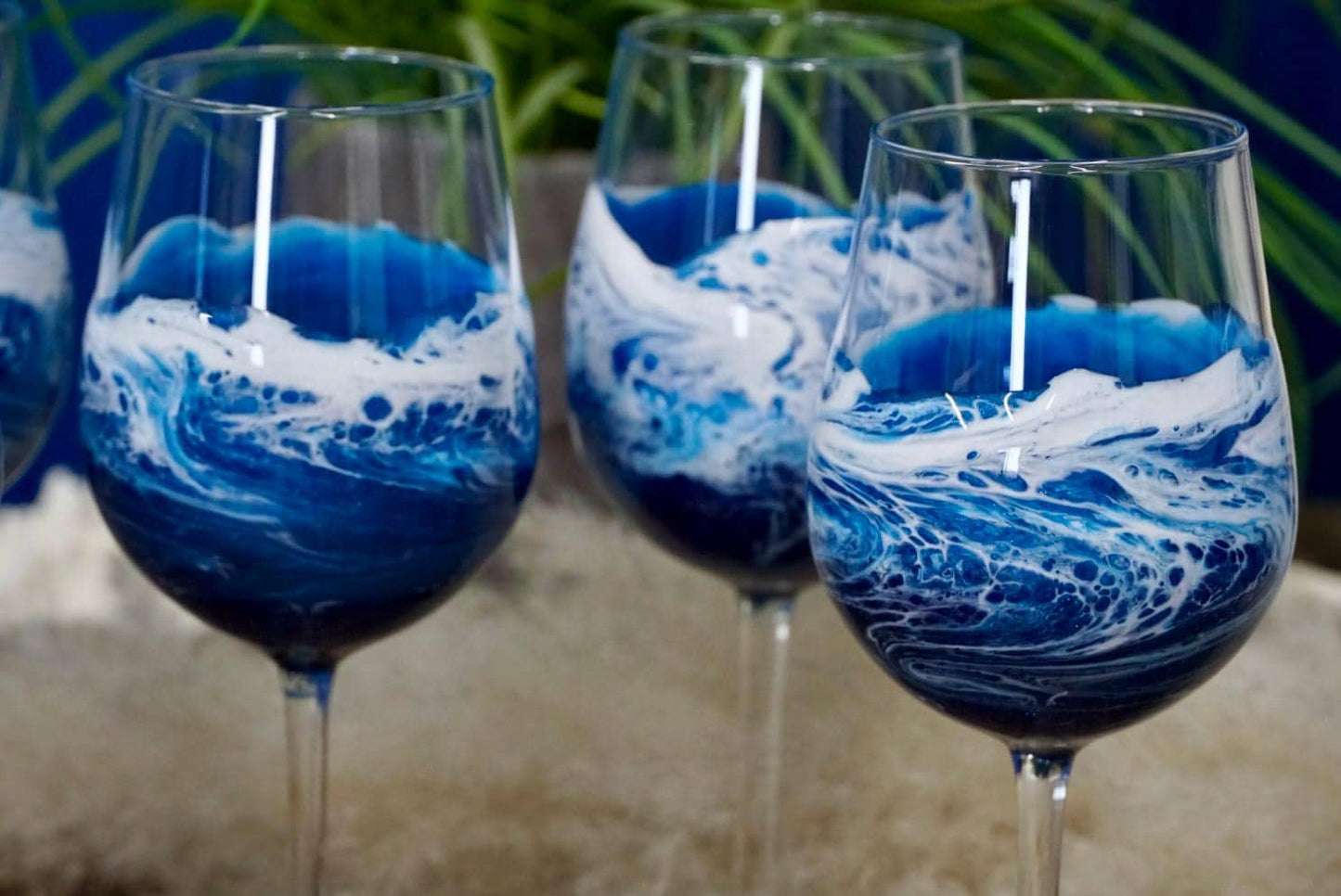 Ocean Waves Wine Glasses | Coastal Decor