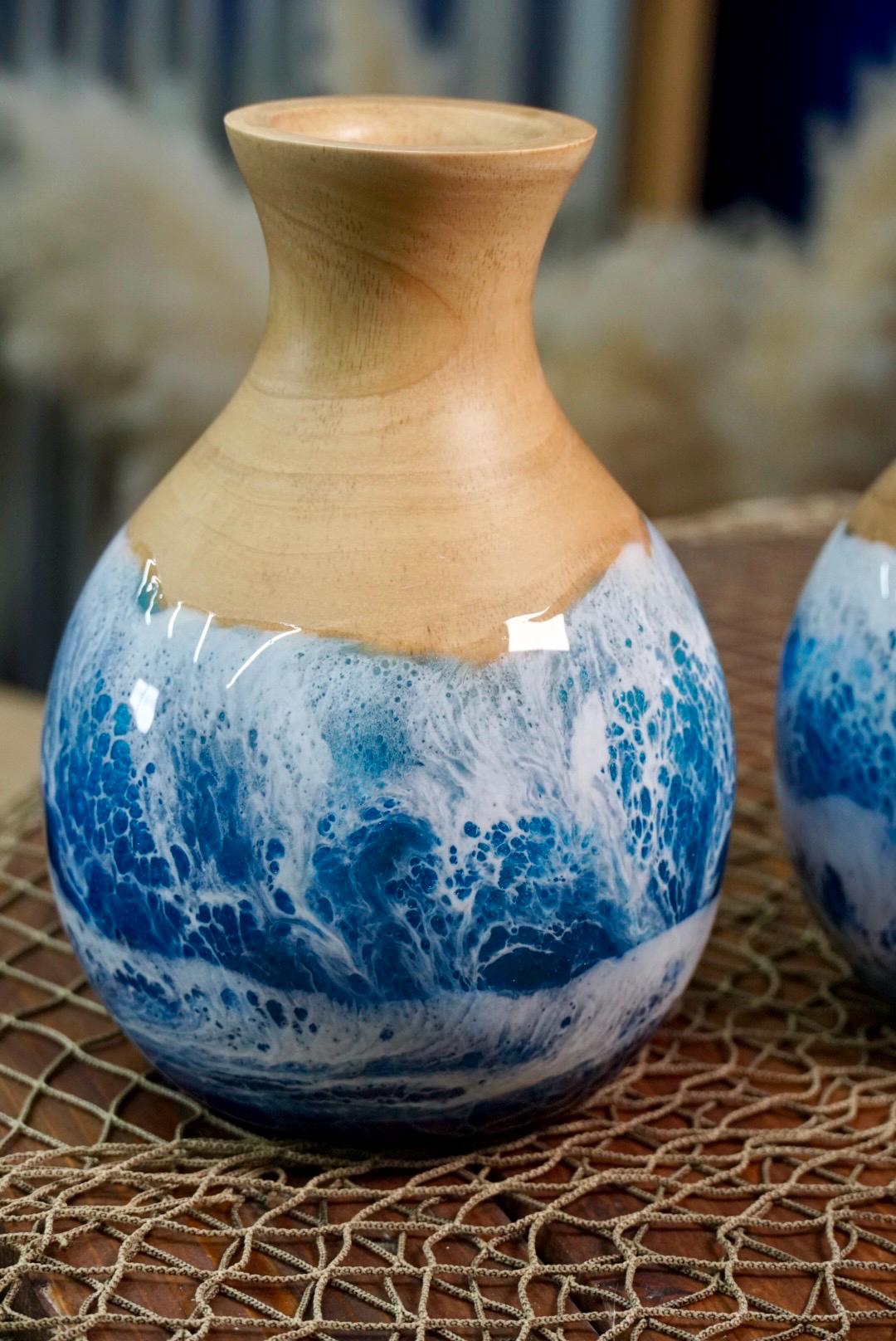 Wooden Vase with Waves