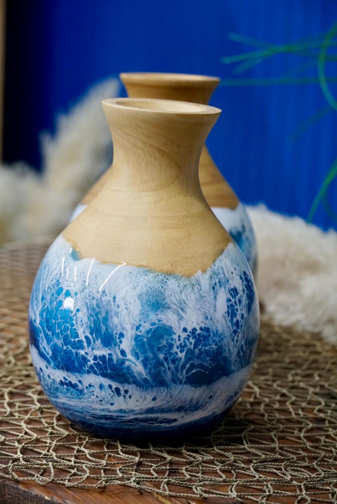 Wooden Vase with Waves