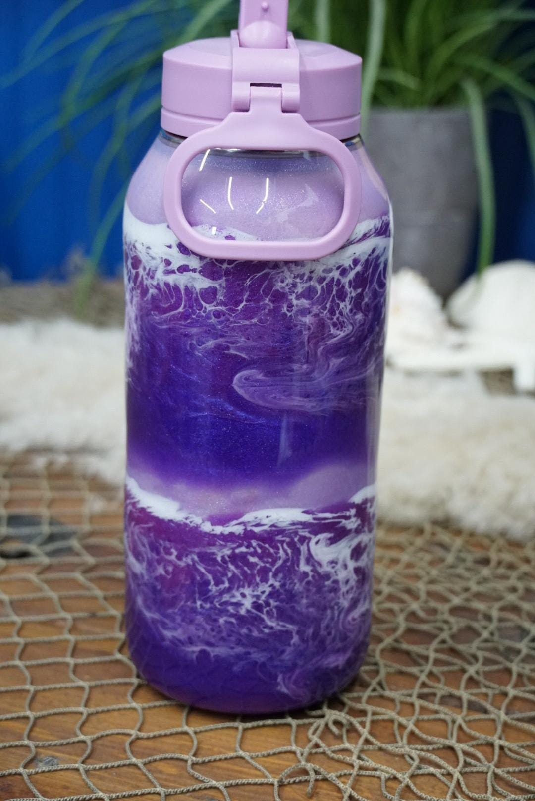 Ocean Waves Purple Water Bottle