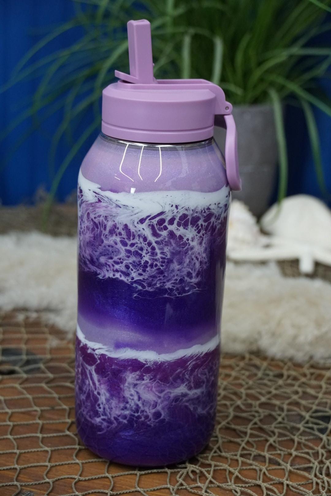 Ocean Waves Purple Water Bottle