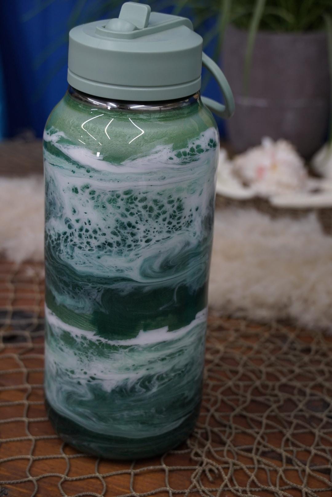 Ocean Waves Green Water Bottle