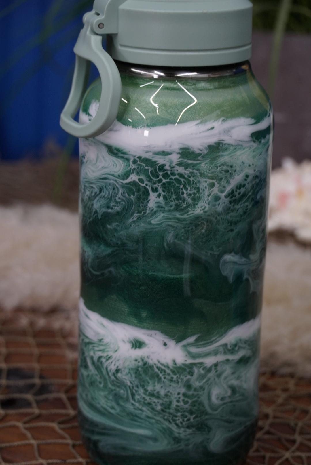 Ocean Waves Green Water Bottle
