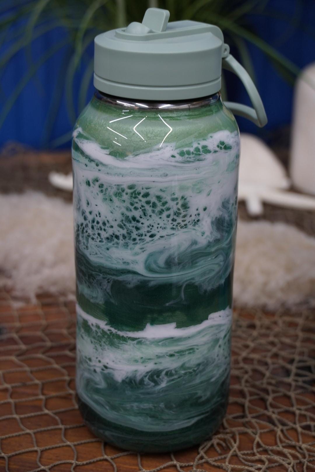 Ocean Waves Green Water Bottle