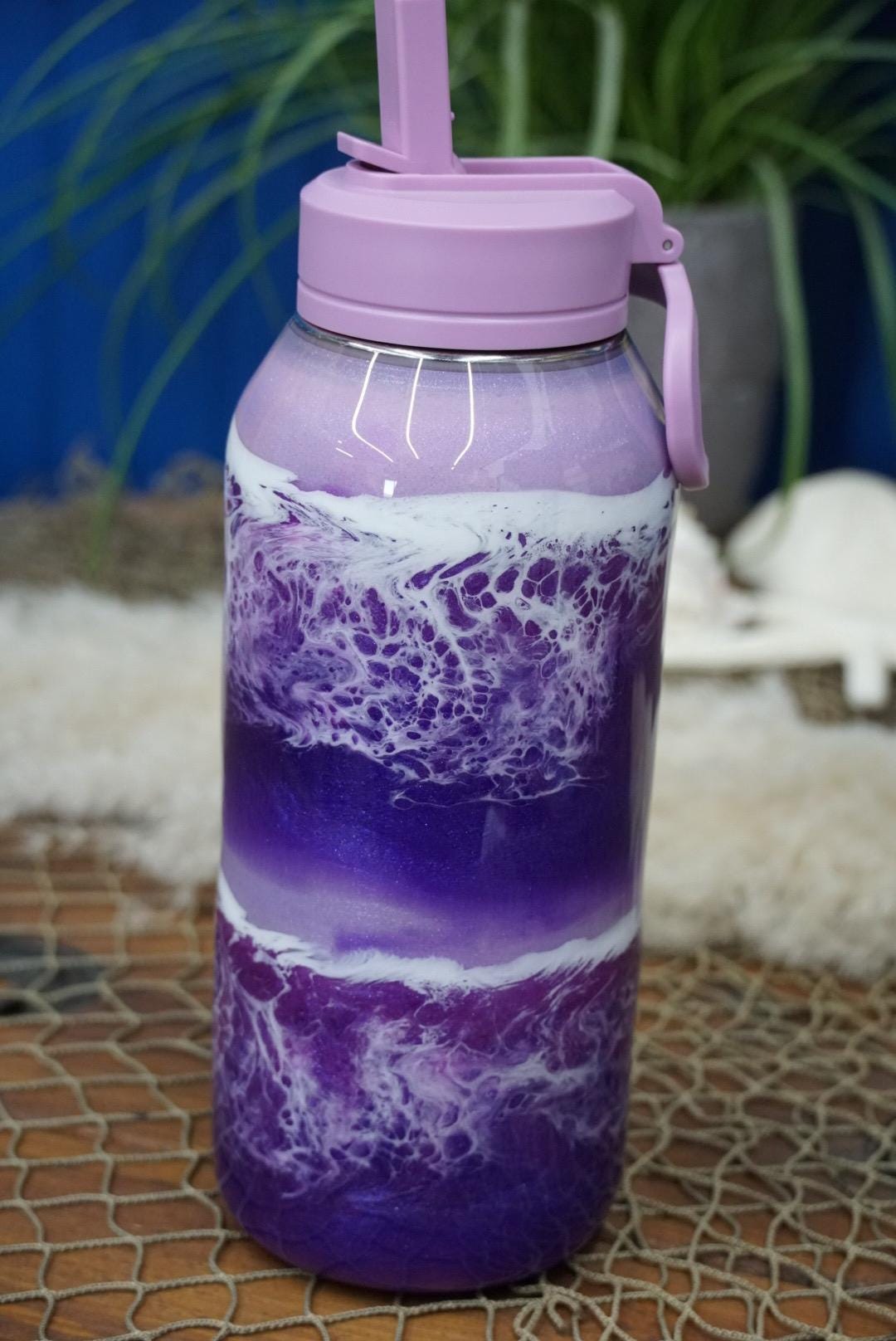 Ocean Waves Purple Water Bottle