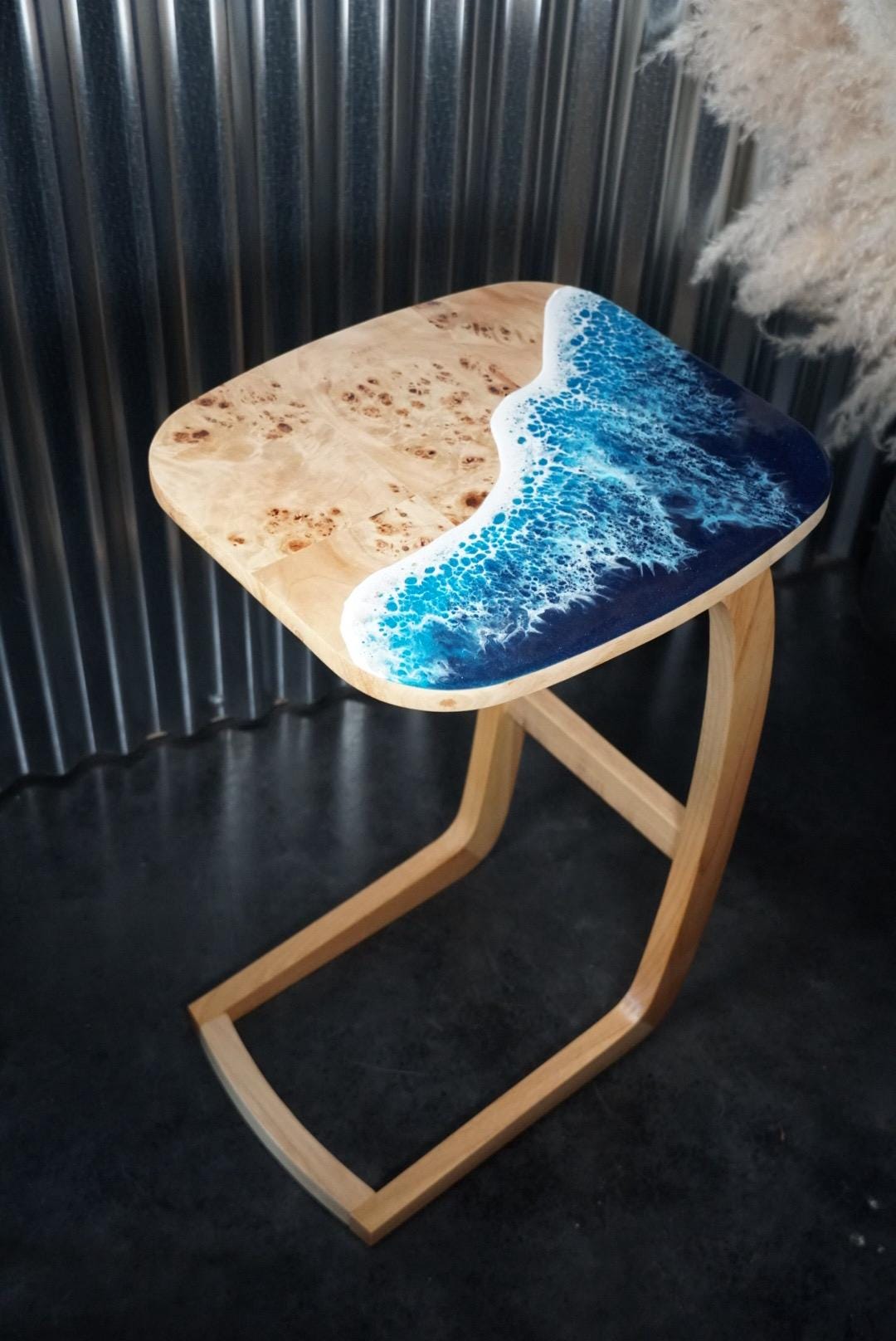 Ocean Waves Wooden Side Table