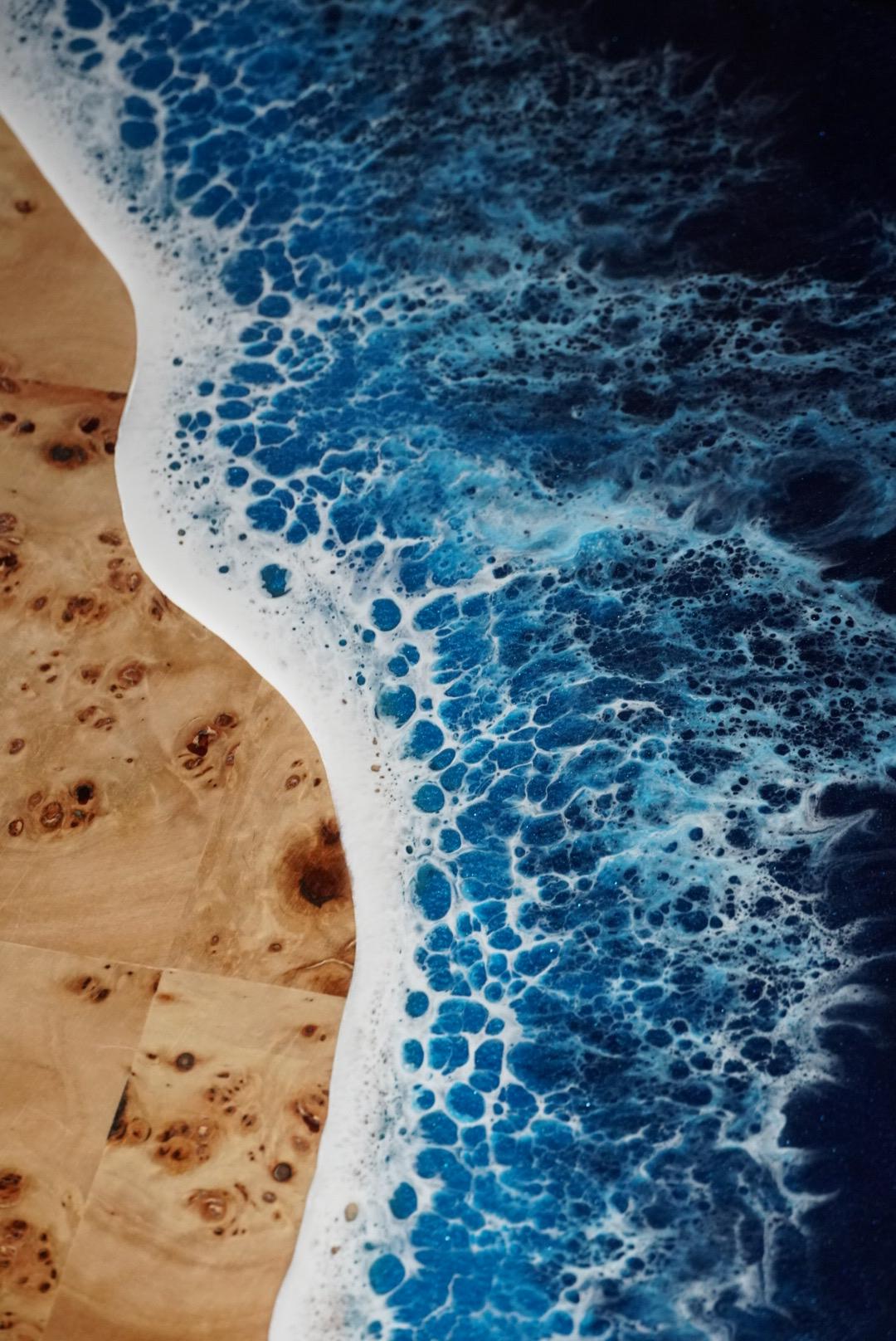 Ocean Waves Wooden Side Table