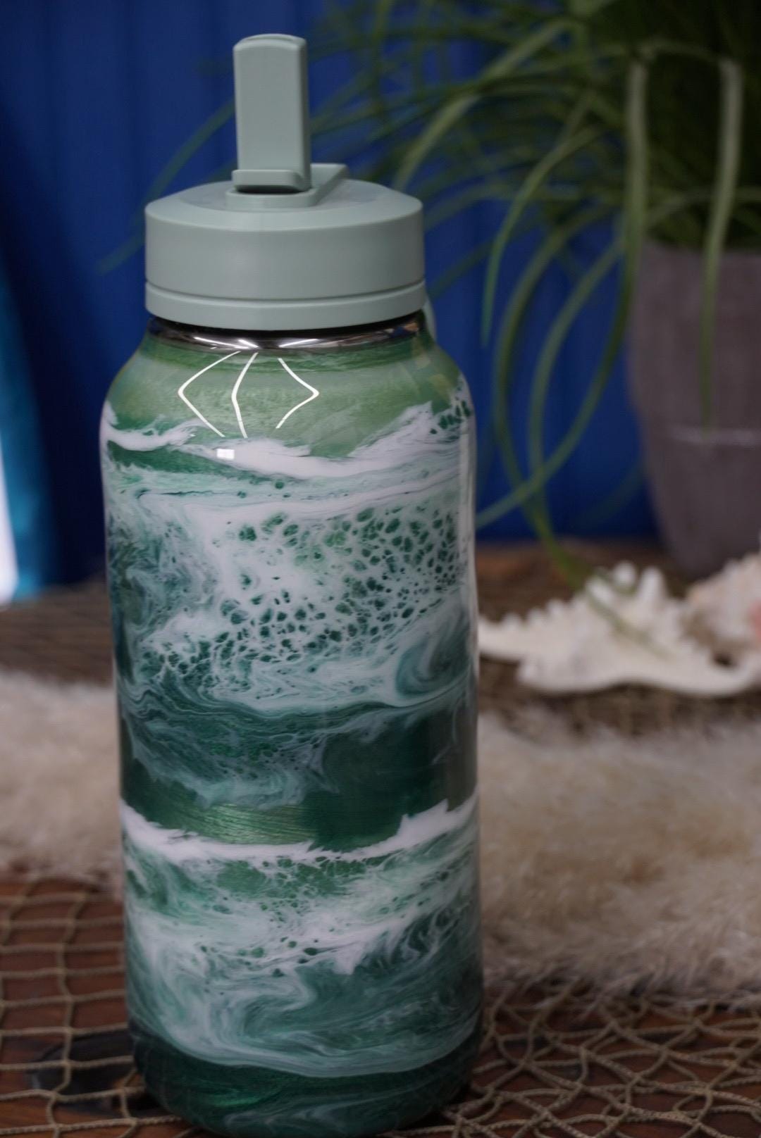 Ocean Waves Green Water Bottle