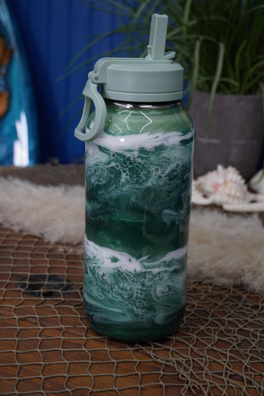 Ocean Waves Green Water Bottle