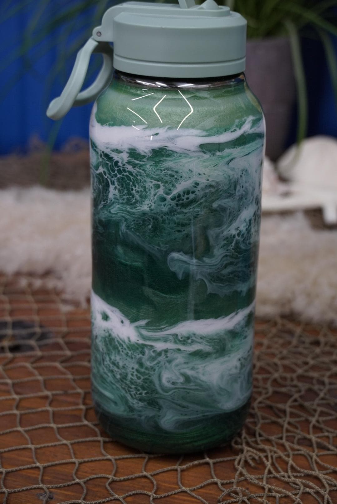 Ocean Waves Green Water Bottle