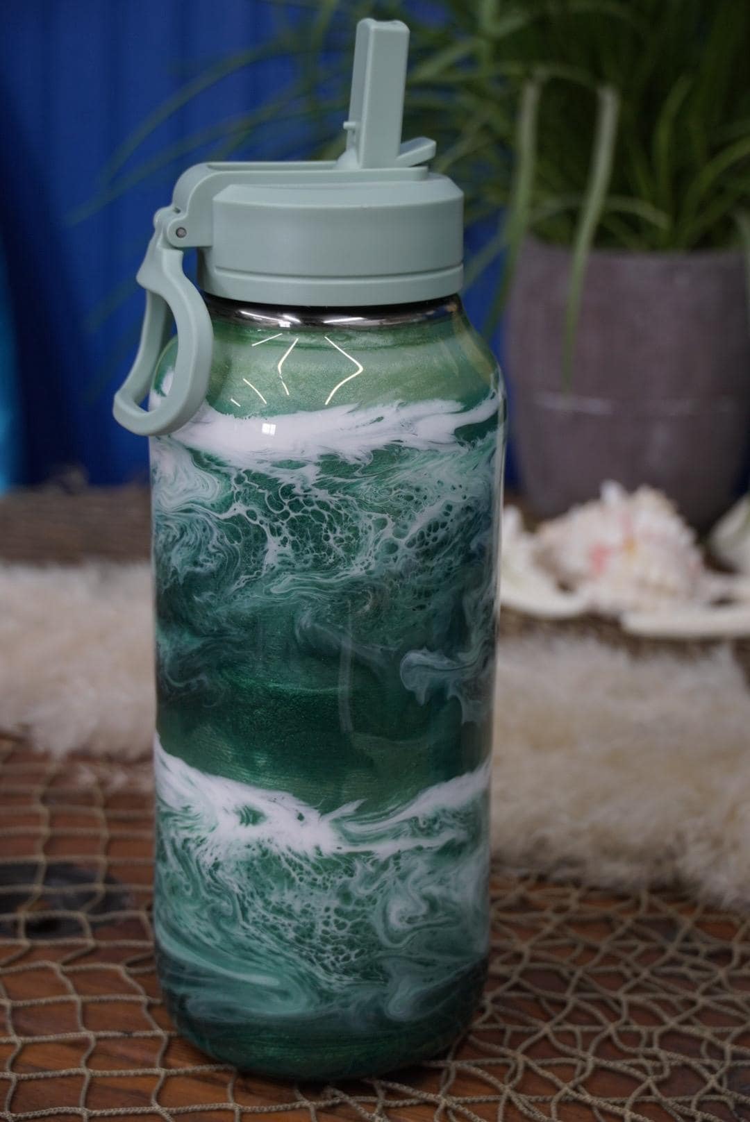 Ocean Waves Green Water Bottle