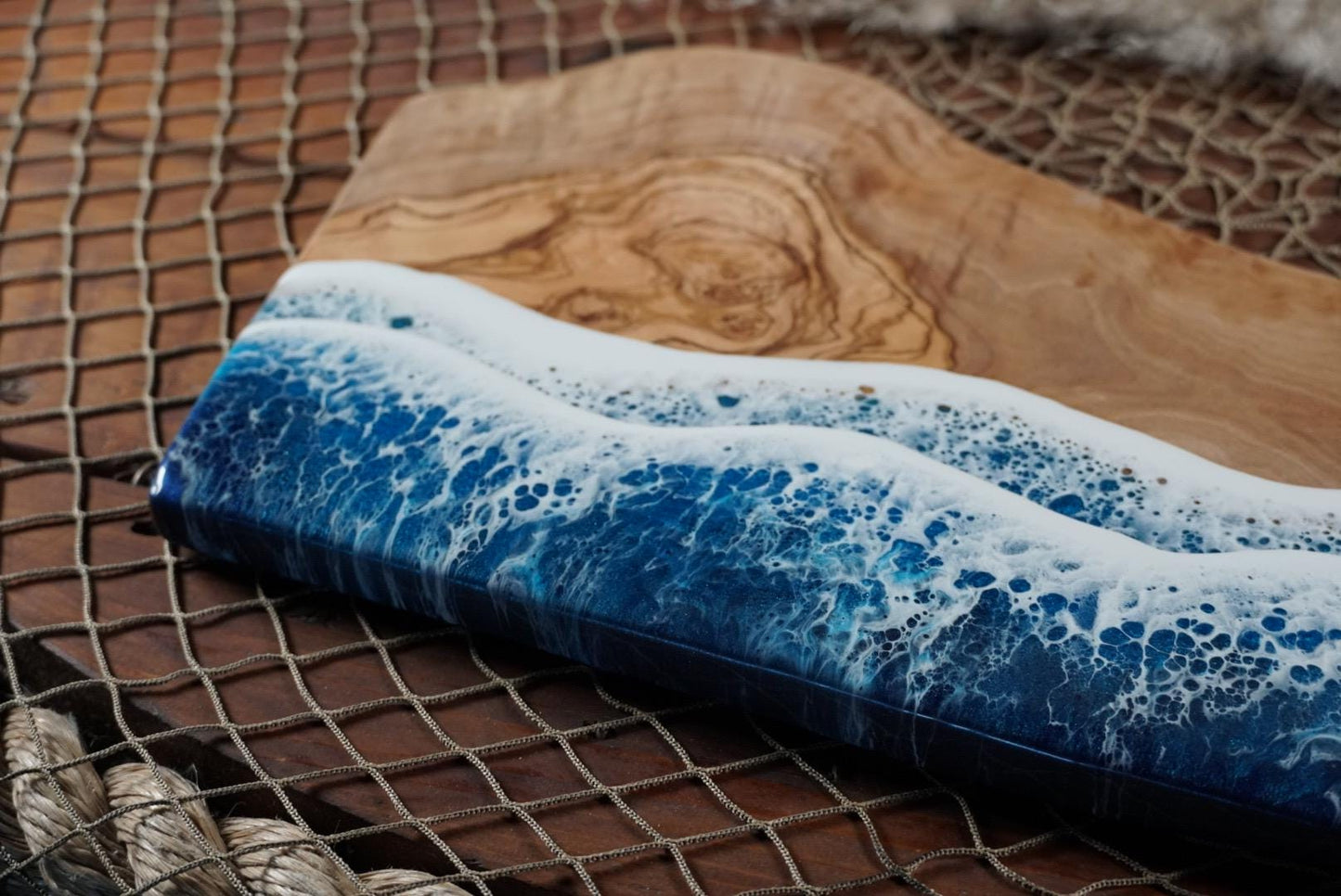 Ocean Waves Olive Wood Charcuterie Board