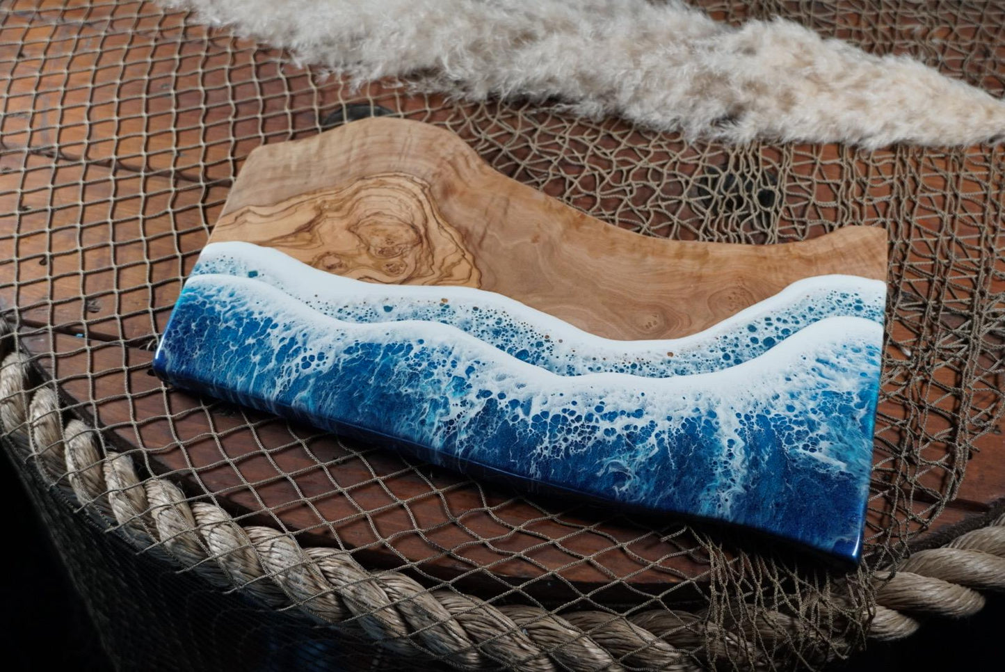 Ocean Waves Olive Wood Charcuterie Board